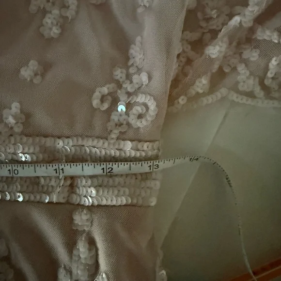 Mac Duggal 9144  V Neck Flounce Sleeve Embellished Mesh Gown in Blush 4 - Picture 5 of 7